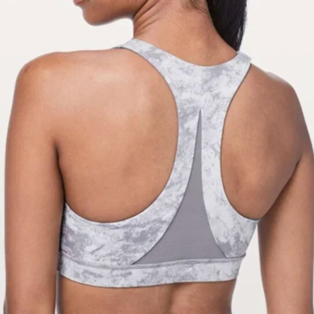 Lululemon Invigorate Sports Bra 4 Mesh Back Washed Alpine Marble White